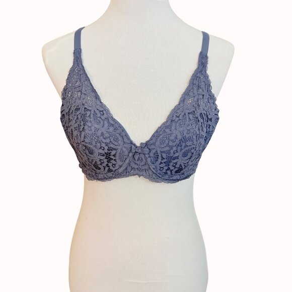 Victorias Secret Body By Victoria Lace Bra 38B Blue Mesh Lined Demi Adjustable - Picture 16 of 16